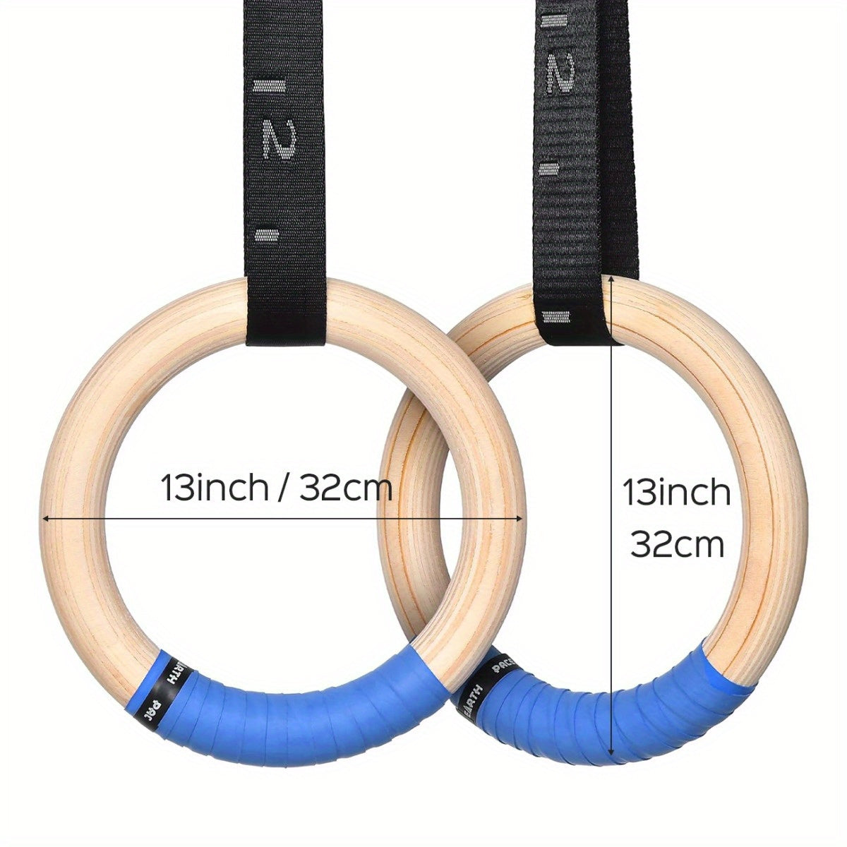 PACEARTH 28mm/32mm Gymnastics Rings Wooden Rings, 1500/1000lbs with Adjustable Cam Buckle 14.76ft Long Straps with Scale, Non-Slip Gym Rings for Workout Bodyweight Fitness Training, Ideal Gift
