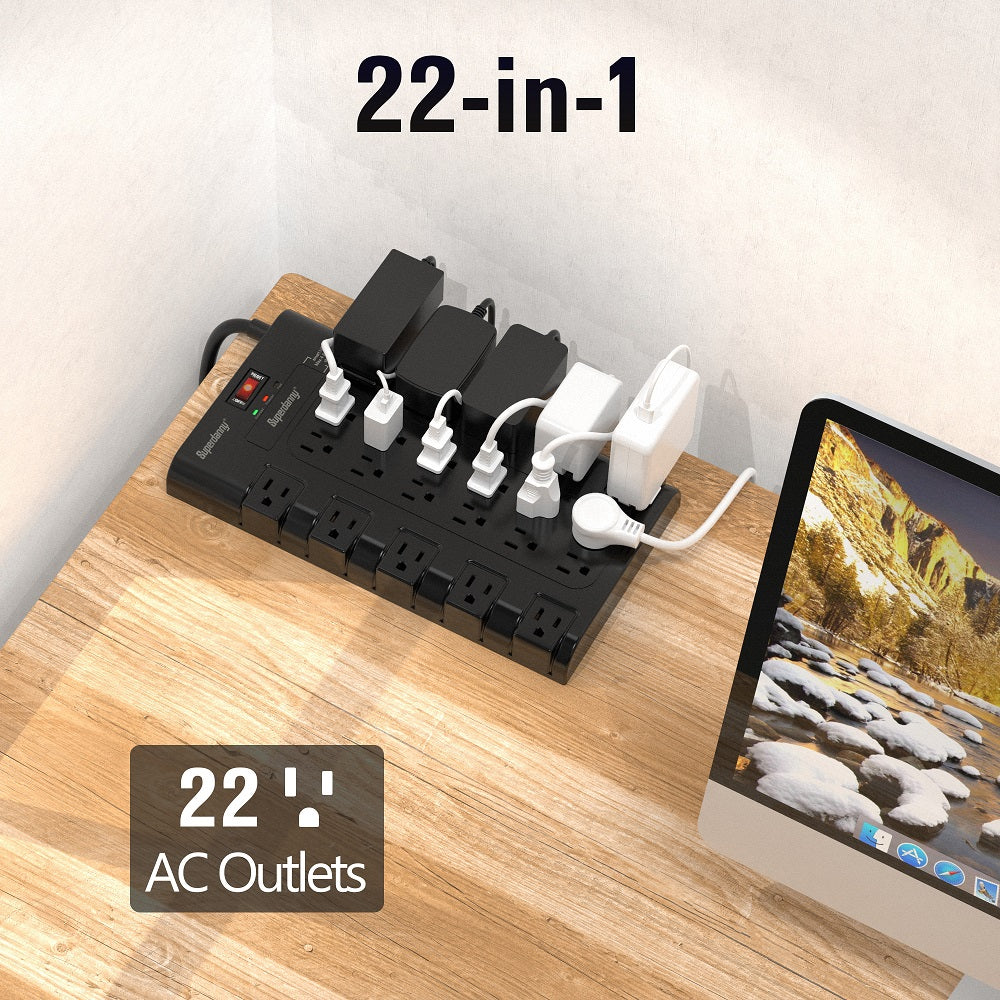 KOOSOM Power Strip Surge Protector 15.05FT Extension Cord with 22 Multi Outlets and 6 USB Ports, Black