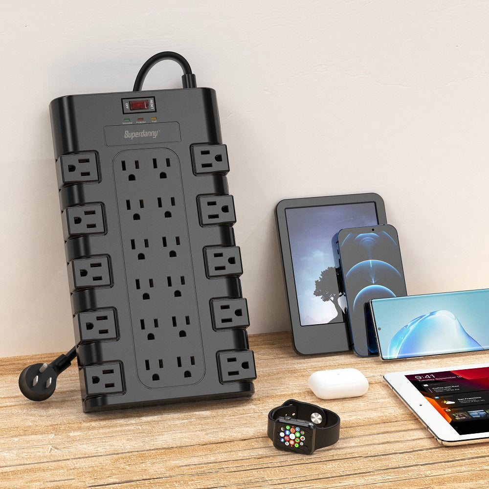 KOOSOM Power Strip Surge Protector 15.05FT Extension Cord with 22 Multi Outlets and 6 USB Ports, Black