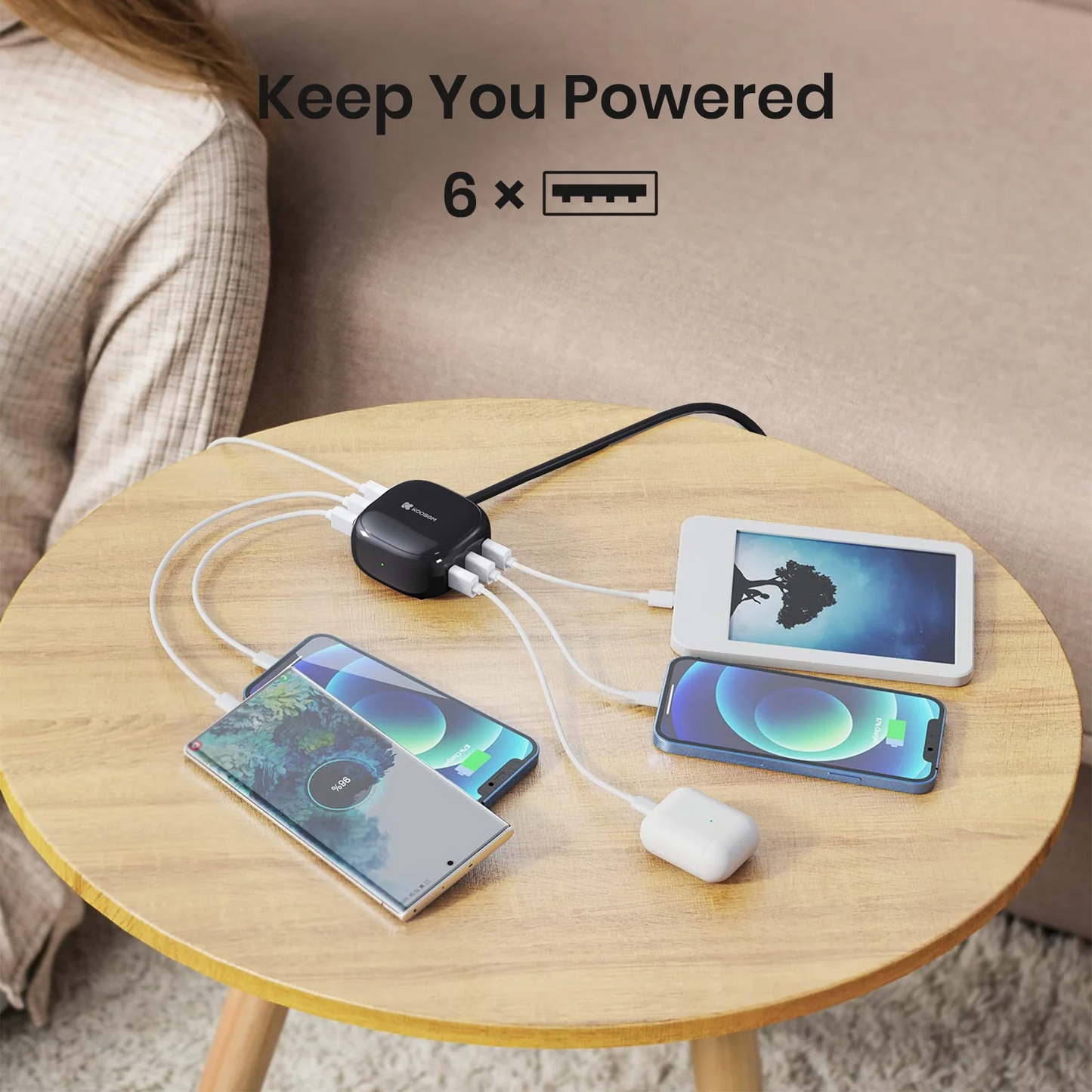 Koosom 6-Outlet Surge Protector Charging Station, Kit, 1 Count, 1 Pack