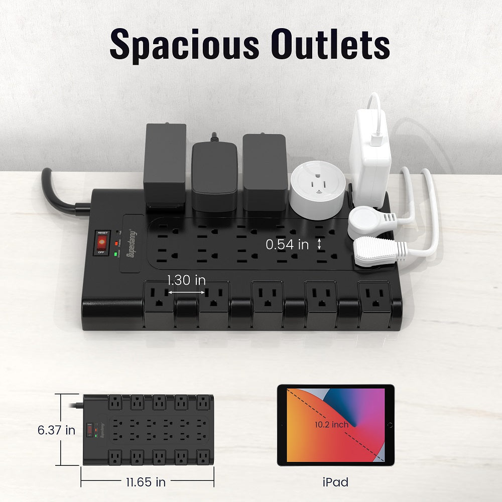 KOOSOM Power Strip Surge Protector 15.05FT Extension Cord with 22 Multi Outlets and 6 USB Ports, Black