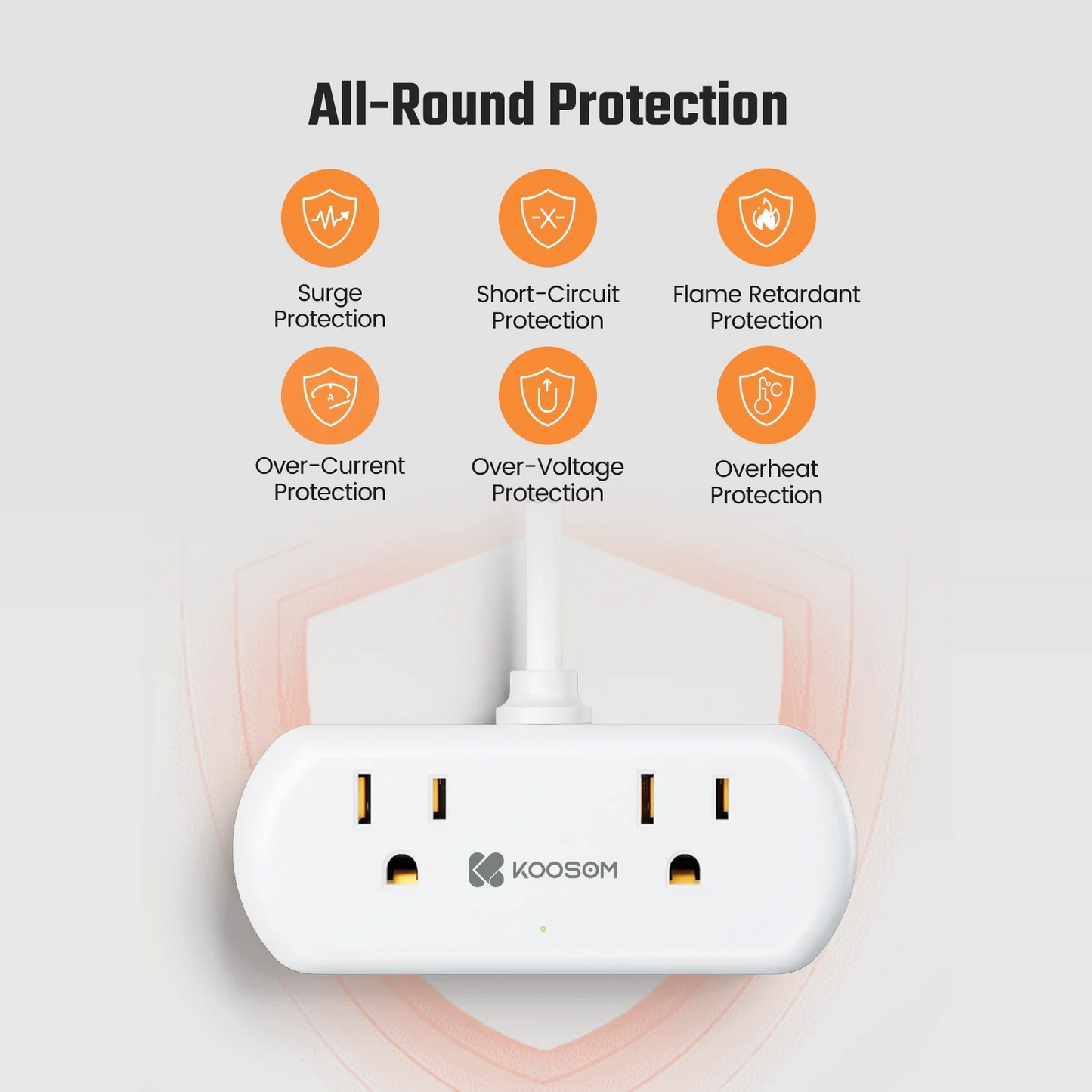 Koosom Mini Power Strip, 10ft Mini Desktop Charging Station with 2 Wide-Spaced Outlets & 4 USB Ports