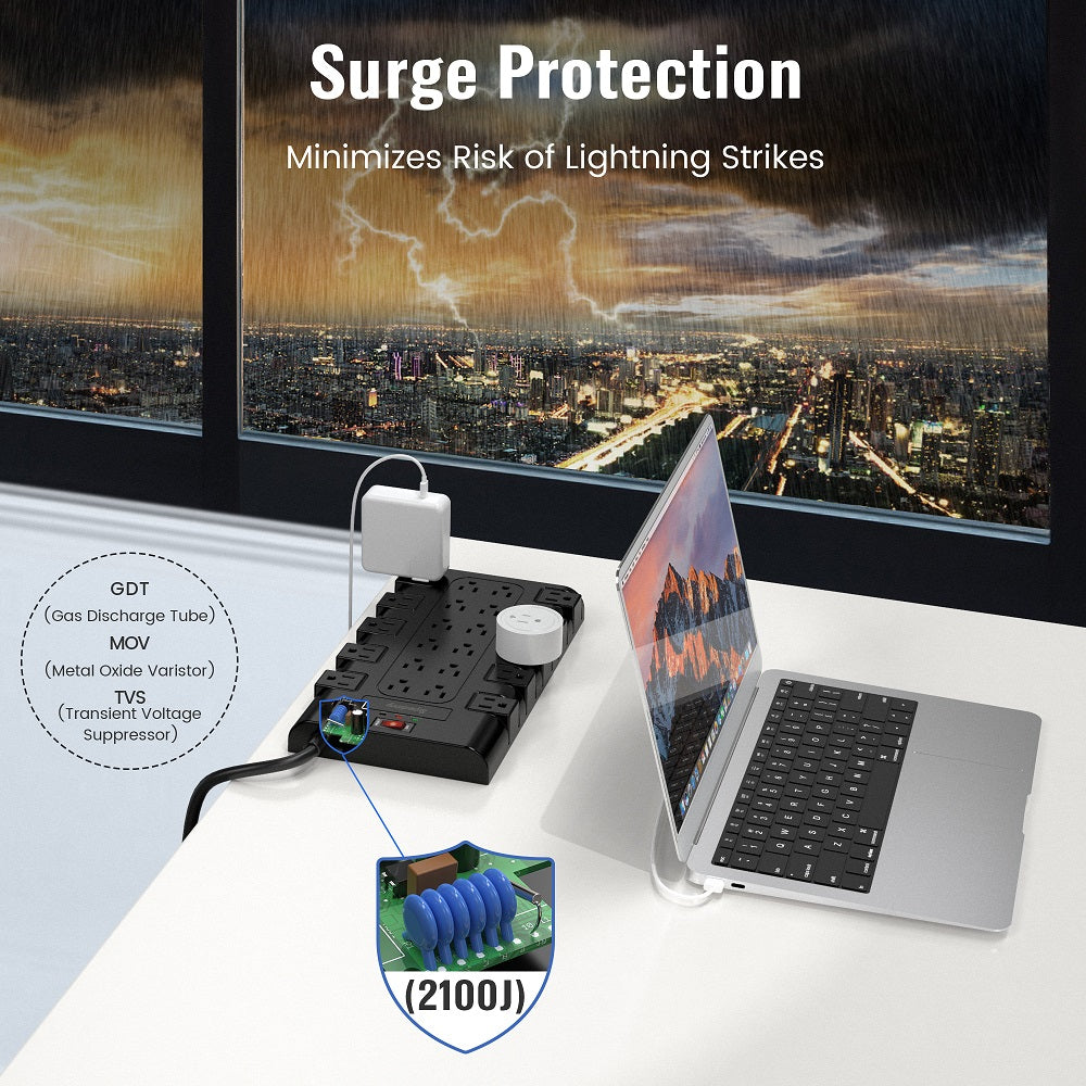 KOOSOM Power Strip Surge Protector 15.05FT Extension Cord with 22 Multi Outlets and 6 USB Ports, Black