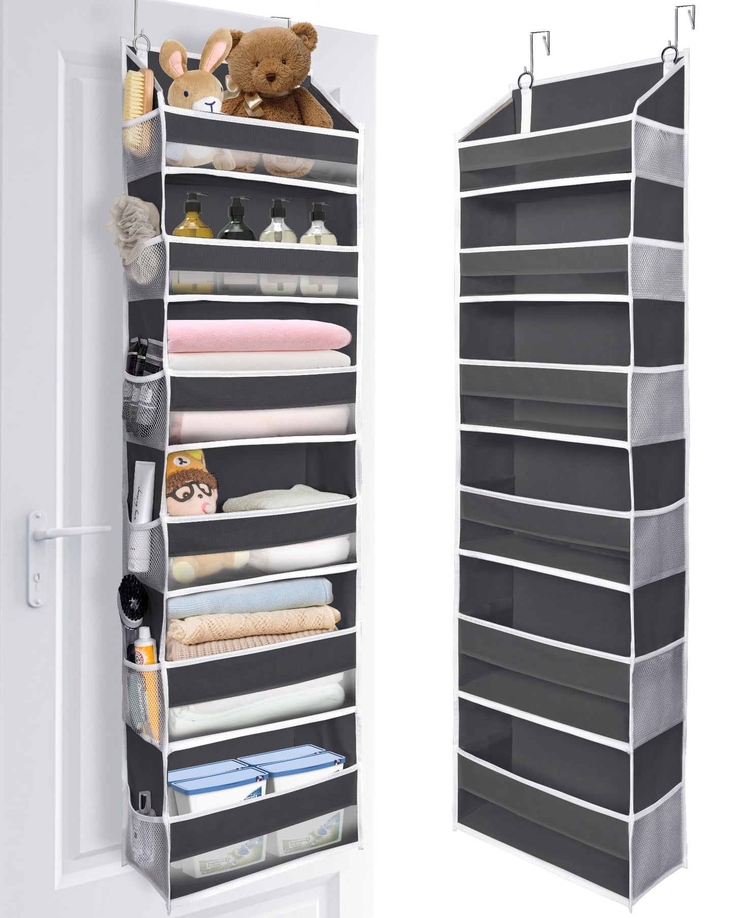 Koosom Over The Door Organizer with 6 Large Pockets 12 Side Pockets, 50lbs Weight Capacity Door Hanging Organizer for Bedroom, Bathroom, Pantry, Nursery Storage, Dark Gray