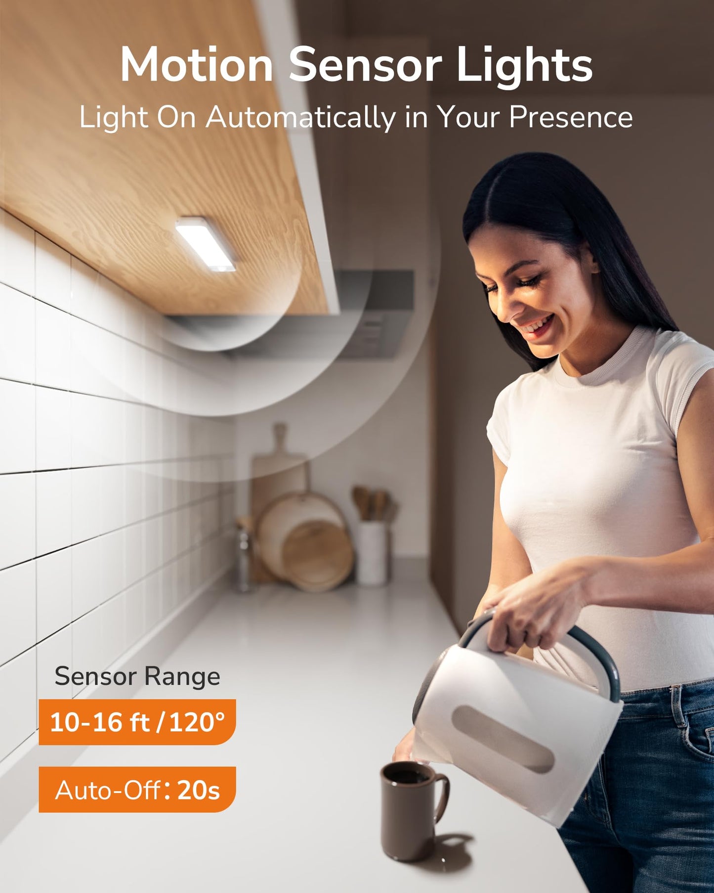 Koosom Under Cabinet Lighting,96 LED Rechargeable Under Cabinet Lights Wireless, 1100mah Closet Lights Battery Operated, Dimmable Motion Sensor Light Indoor, Under Counter Lights for Kitchen, Cabinet