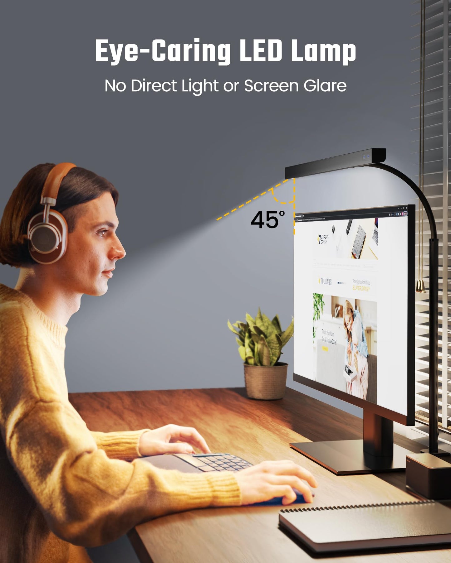 Koosom LED Desk Lamp for Office Home, Eye-Caring Desk Light with Adjustable Gooseneck, 12W Touch Control Dimmable Brightness, Architect Clamp Lamp with USB Adapter for Reading Study Workbench