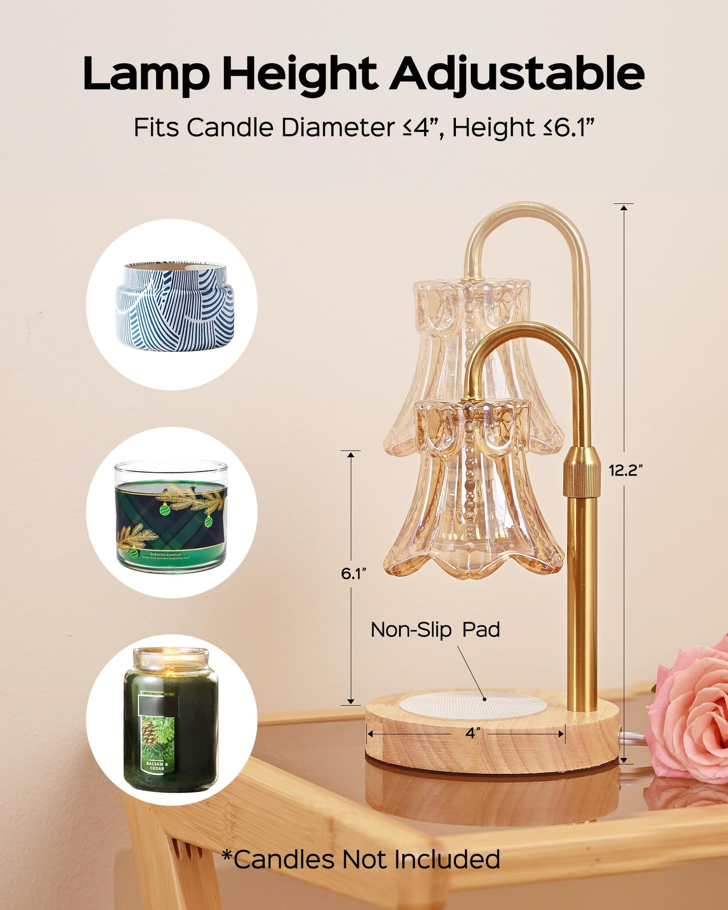 Koosom Candle Warmer Lamps 2-Pack, Height Adjustable Fragrance Candle Warming Lamps with 4 Bulbs 35W, 2H/4H/8H Timer and 4-Level Dimmer, Wax Warmer Heater Lamp for Home Decor, Housewarming Gift