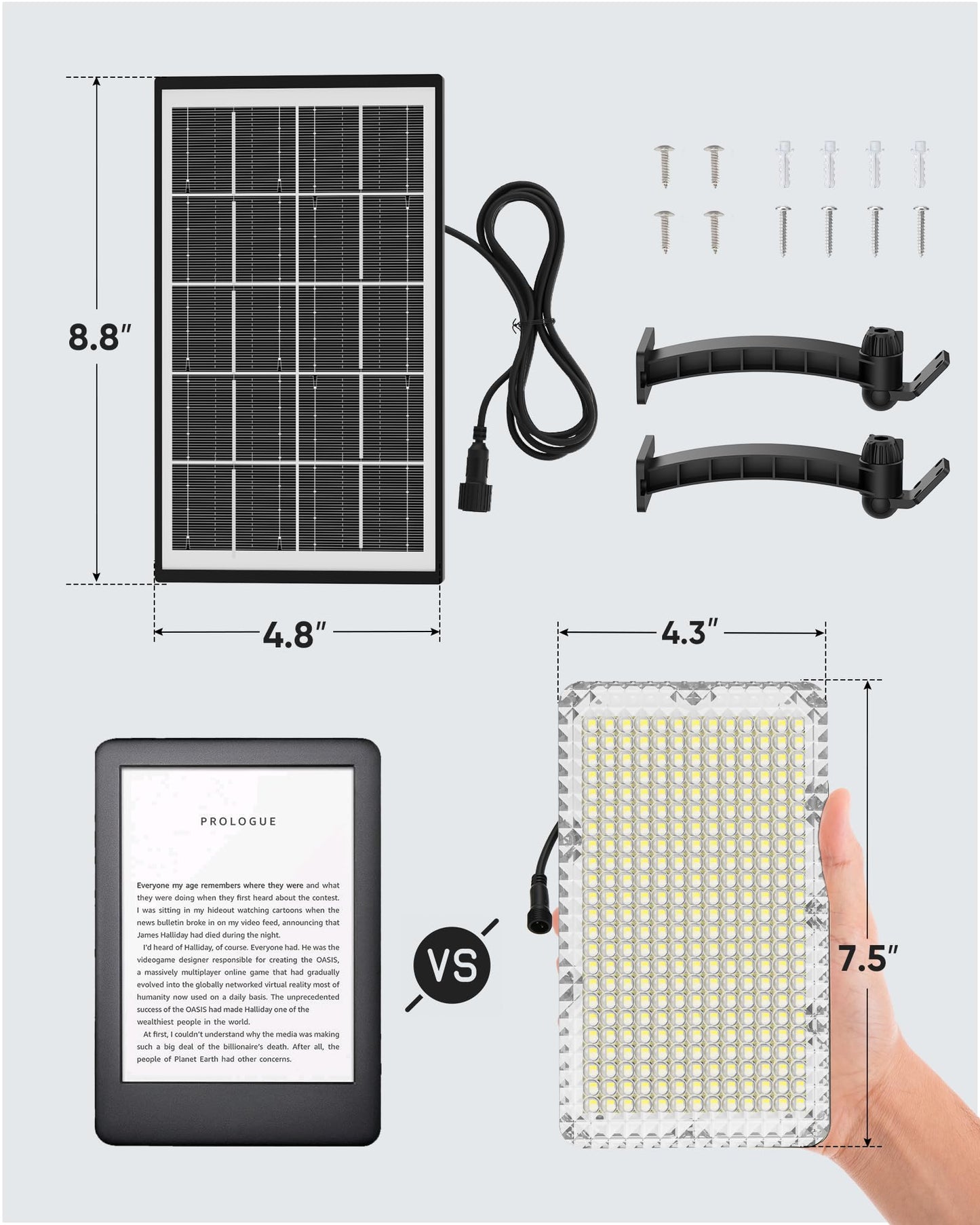Koosom 1000 Lumens 299 LED Solar Lights Outdoor Bright Solar Dusk to Dawn Light with 4000mAh Battery, IP65 Waterproof Outdoor Solar Powered Security Flood Light for Wall Porch Shed Barn