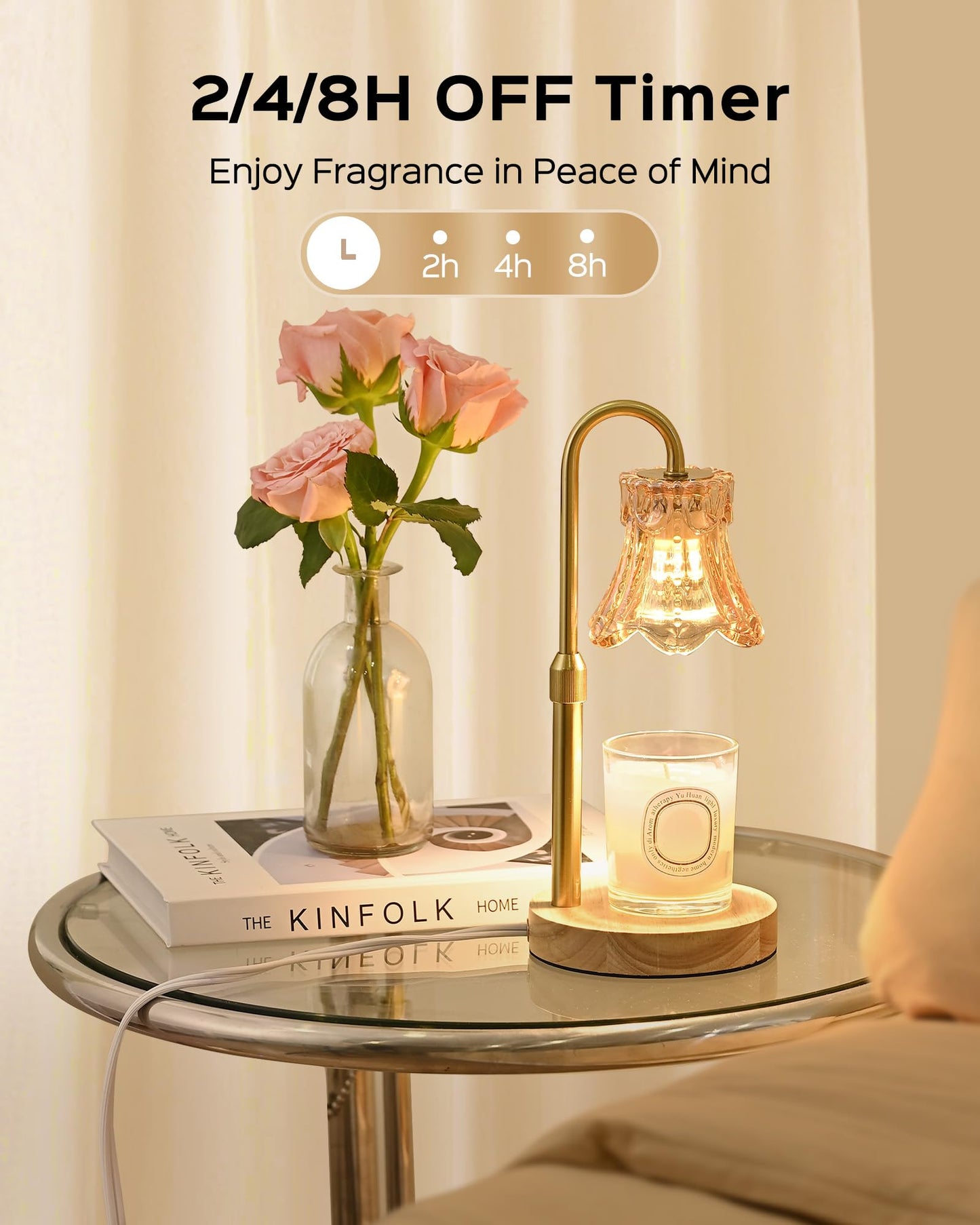 Koosom Candle Warmer Lamps 2-Pack, Height Adjustable Fragrance Candle Warming Lamps with 4 Bulbs 35W, 2H/4H/8H Timer and 4-Level Dimmer, Wax Warmer Heater Lamp for Home Decor, Housewarming Gift