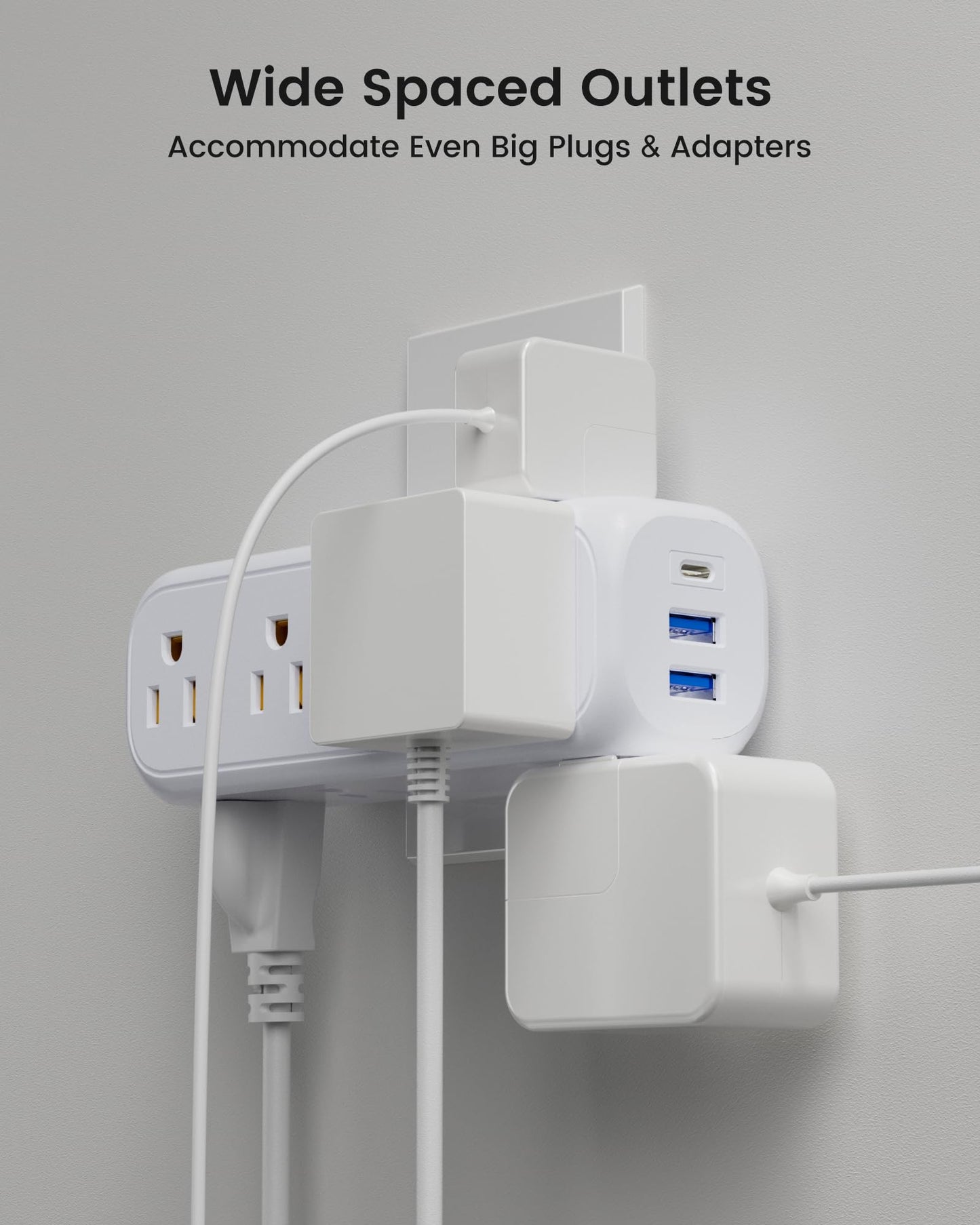 Koosom Multi Plug Outlet Extender, 9 AC Outlets, 3 USB Wall Charger(1 USB C) 360° Rotating Plug Outlet Splitter Surge Protector, 4-Sided Swivel Wall Plug Extender for Home, Office, Travel,White