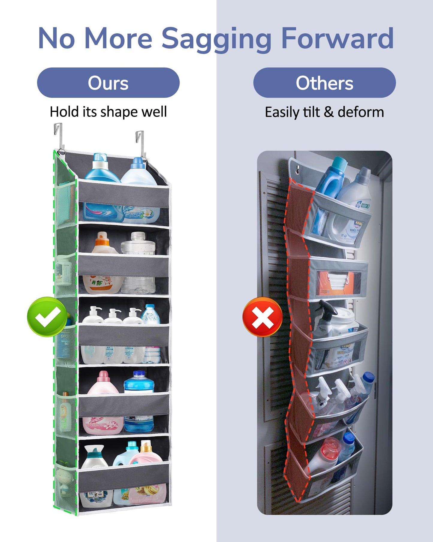 Koosom 1 Pack Over Door Organizer with 5 Large Pockets 10 Mesh Side Pockets, 44 lbs Weight Capacity Hanging Storage Organizer with Clear Window Kids Toys, Shoes, Diapers, Dark Grey, 5 Layers