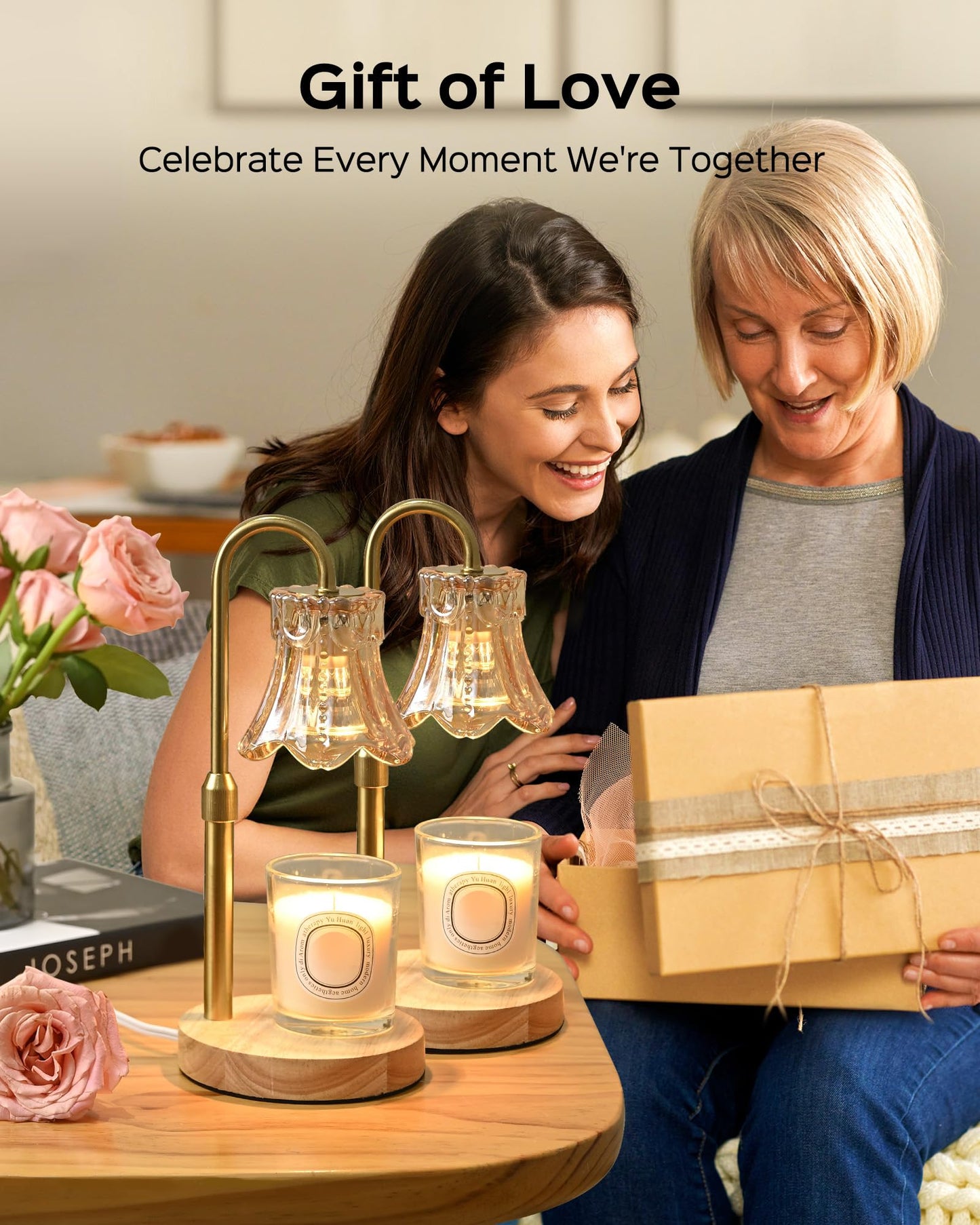 Koosom Candle Warmer Lamps 2-Pack, Height Adjustable Fragrance Candle Warming Lamps with 4 Bulbs 35W, 2H/4H/8H Timer and 4-Level Dimmer, Wax Warmer Heater Lamp for Home Decor, Housewarming Gift