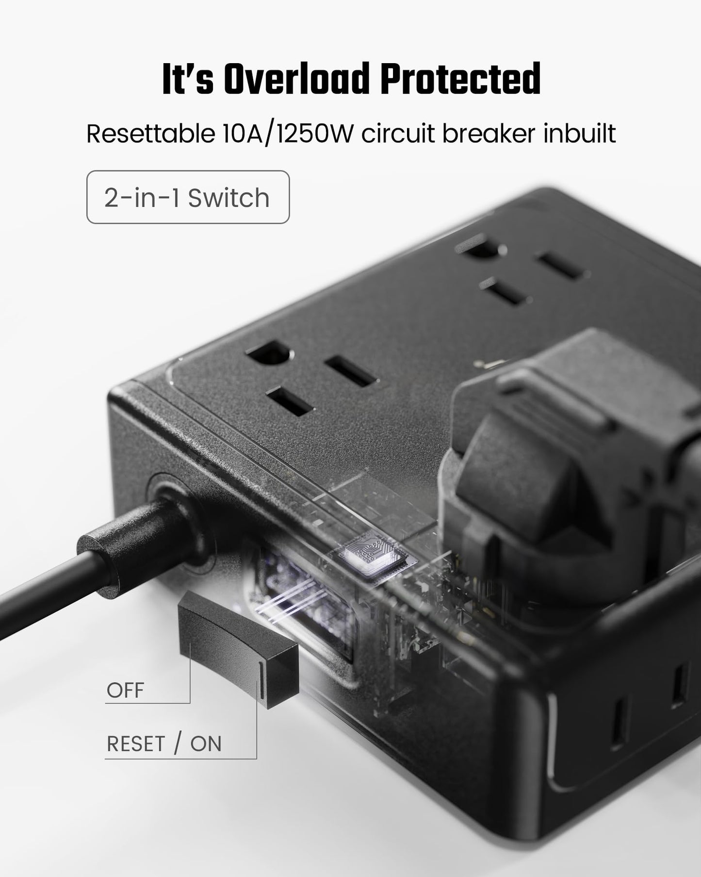 Koosom Power Strip with USB Ports, 8 Widely Spaced AC Outlets & 3 USB-A & 1 USB-C, Mountable, Charging Station, Flat Plug, 5 ft Extension Cord, for Home Office Dorm Hotel Travel Cruise Ship, Black