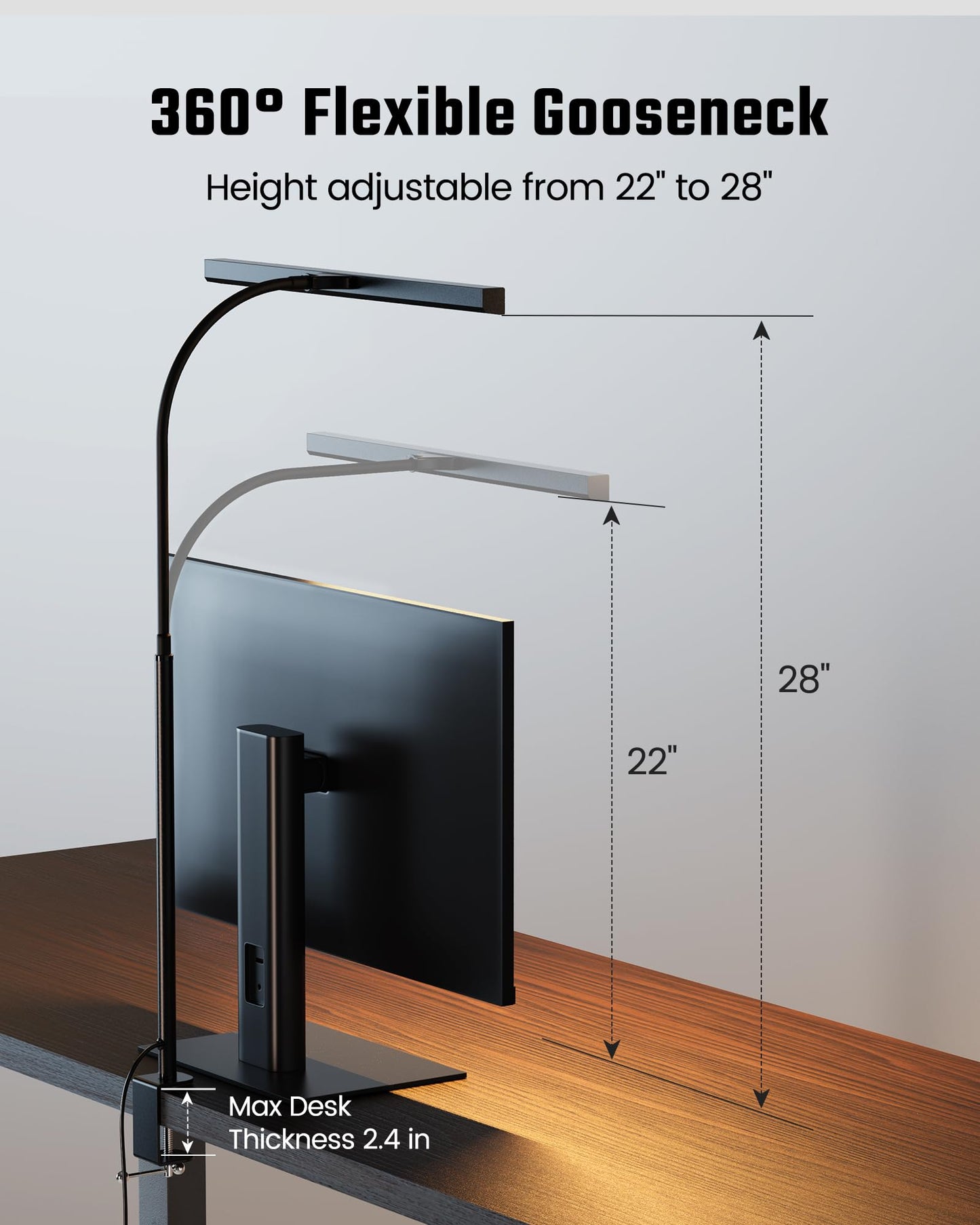 Koosom LED Desk Lamp for Office Home, Eye-Caring Desk Light with Adjustable Gooseneck, 12W Touch Control Dimmable Brightness, Architect Clamp Lamp with USB Adapter for Reading Study Workbench