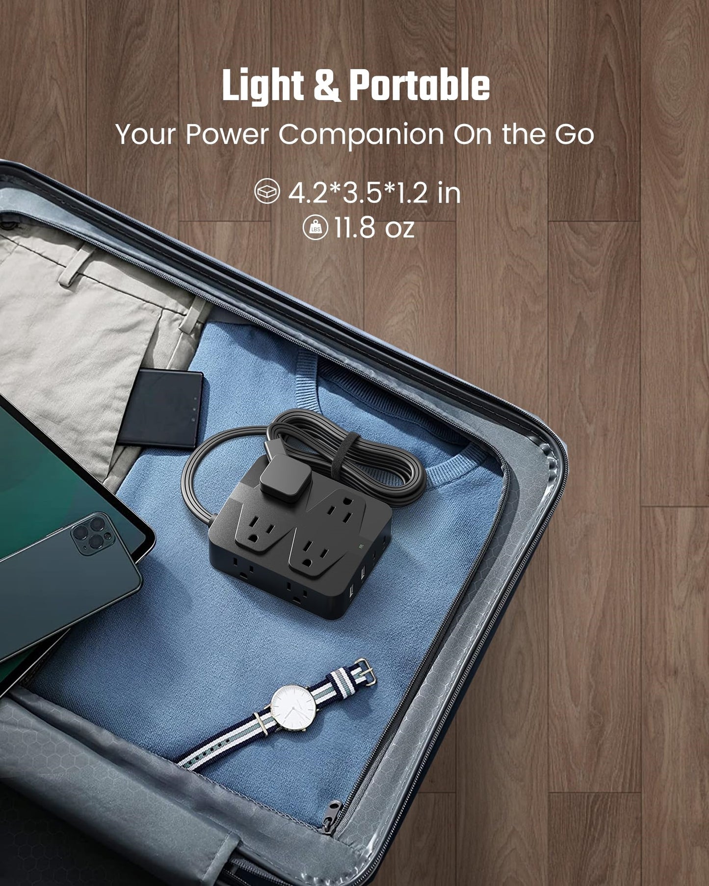 Koosom 35W Fast Charging Power Strip, 6ft Flat Plug Extension Cord (13A/1625W) with 8 Wide Outlets & 4 USB Ports, Wall Mountable, 1050J Surge Protector Charging Station for Home Office Dorm