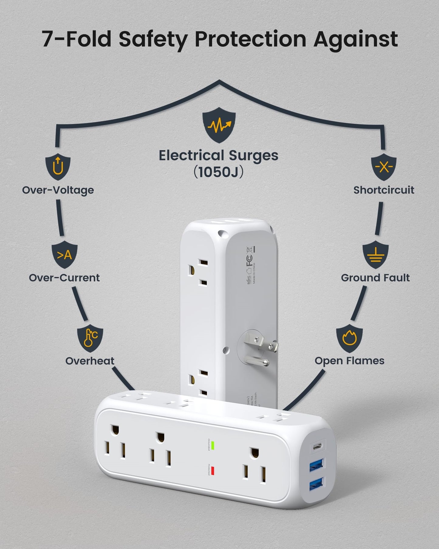 Koosom Multi Plug Outlet Extender, 9 AC Outlets, 3 USB Wall Charger(1 USB C) 360° Rotating Plug Outlet Splitter Surge Protector, 4-Sided Swivel Wall Plug Extender for Home, Office, Travel,White