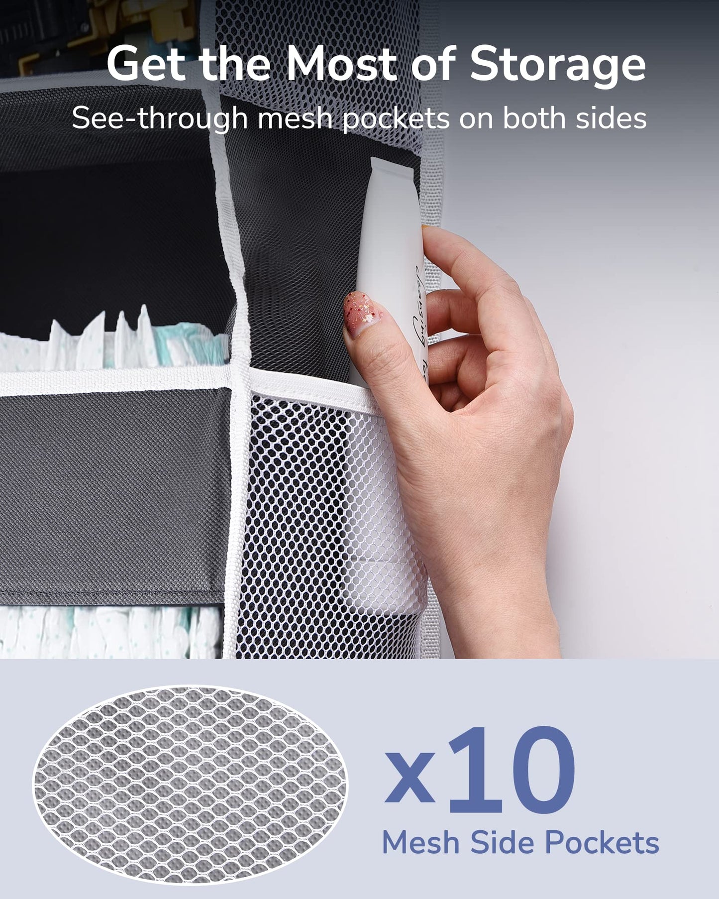 Koosom 1 Pack Over Door Organizer with 5 Large Pockets 10 Mesh Side Pockets, 44 lbs Weight Capacity Hanging Storage Organizer with Clear Window Kids Toys, Shoes, Diapers, Dark Grey, 5 Layers