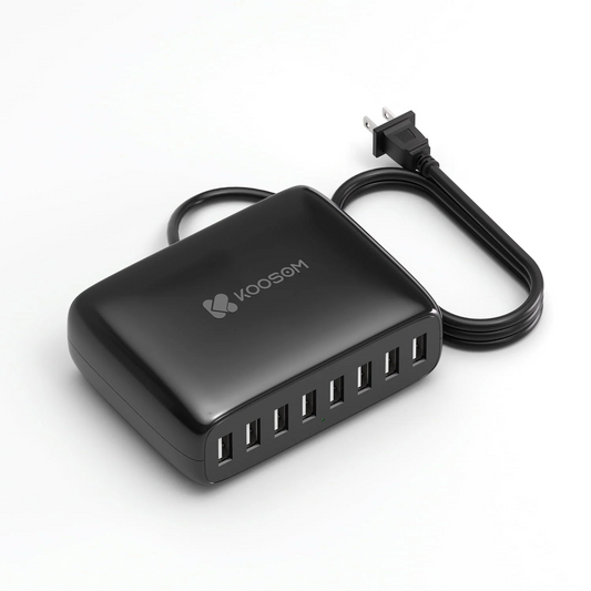 Koosom USB Charger Station, 8-Port Desktop Charging Station for Multiple Devices, Compatible with iPhone 11/X/Xs/Max/XR/SE/8/Plus, iPad Pro/Air/Mini, AirPods, Galaxy S10 Note, LG, and More, Black