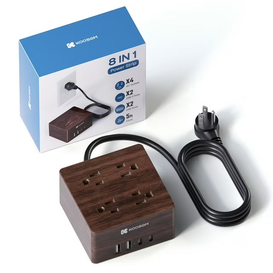 KOOSOM Power Strip Surge Protector - Extension Cord with 4 Widely Spaced Outlets & 4 Smart USB Ports