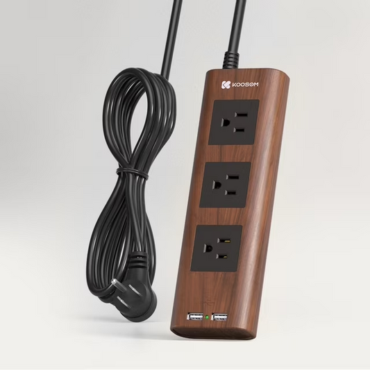 KOOSOM 9.8ft Power Strip with USB, 3 Outlets and 2 USB-A Ports Extension Cord Vintage Surge Protector Electrical Power Outlet Extender