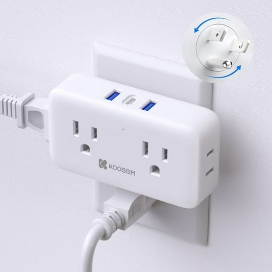 Koosom Multi Plug Outlet Extender with USB - Outlet Splitter, 4 AC 3 USB Ports (1 Type-C) Wall Charger with Rotating Plug