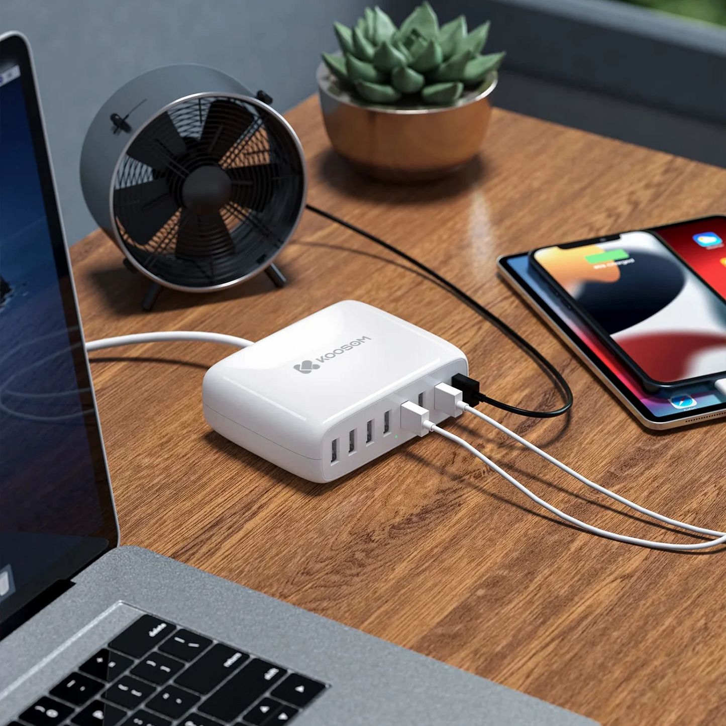 KOOSOM USB Charger Station,8-Port Desktop Charging Station for Multiple Devices,White