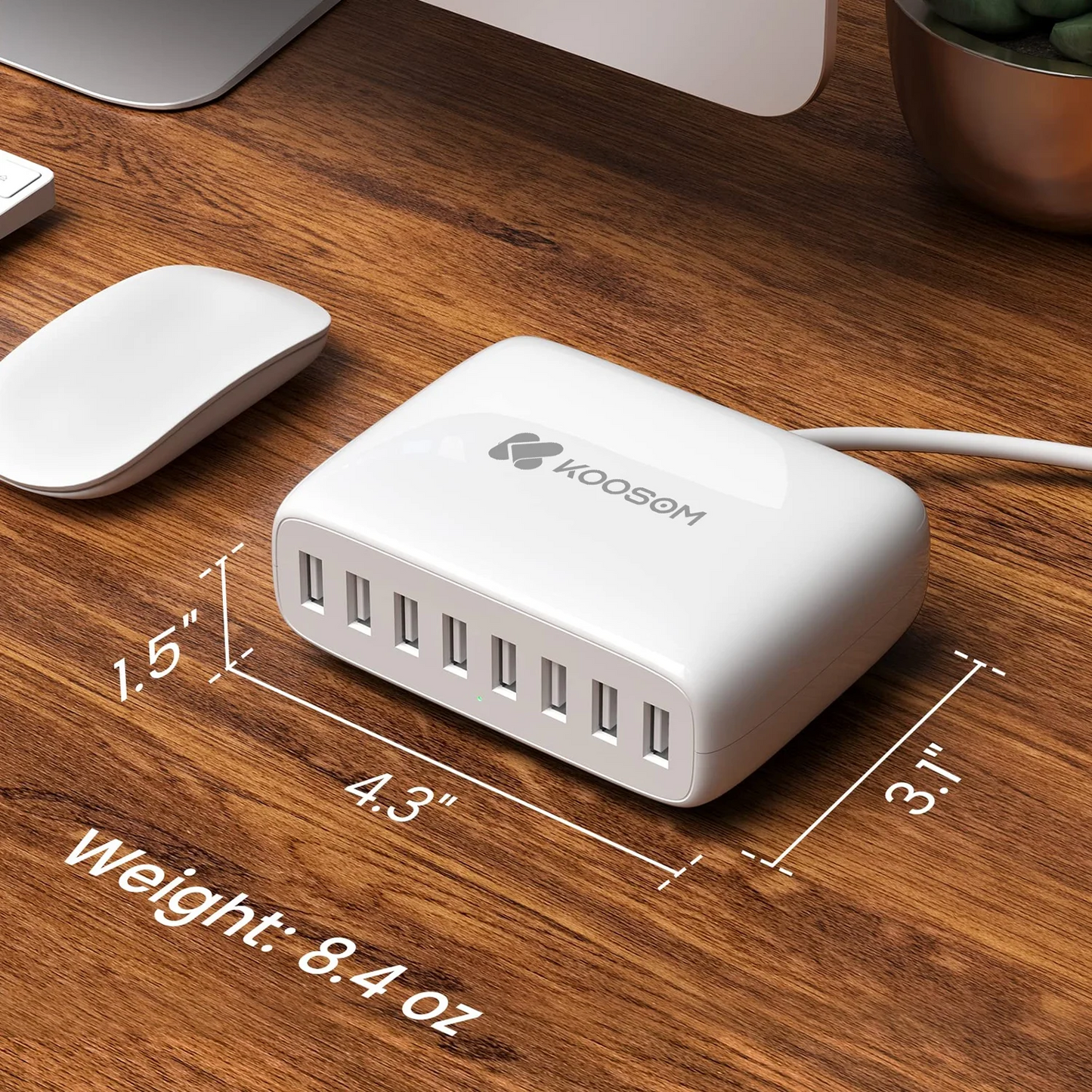 KOOSOM USB Charger Station,8-Port Desktop Charging Station for Multiple Devices,White
