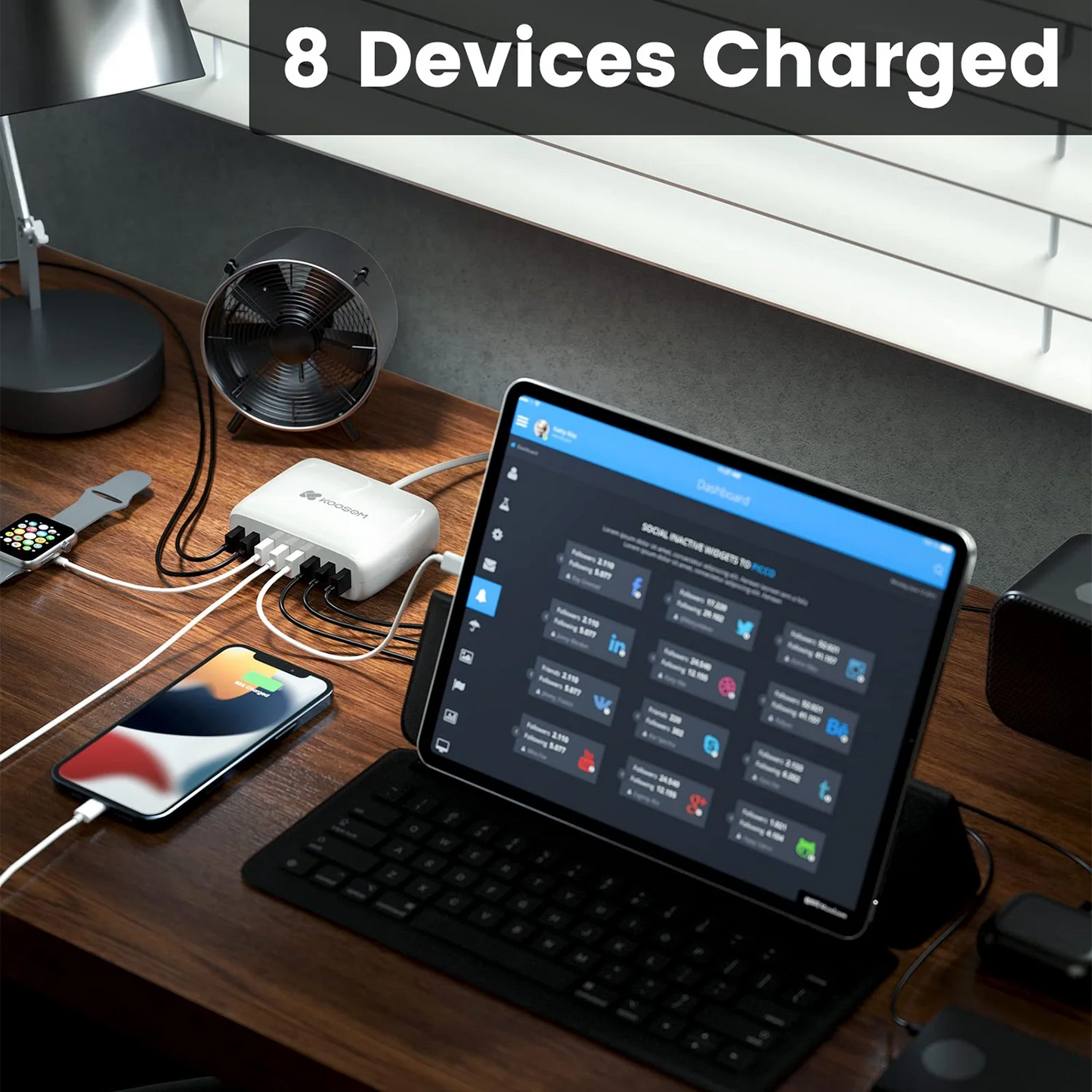 KOOSOM USB Charger Station,8-Port Desktop Charging Station for Multiple Devices,White