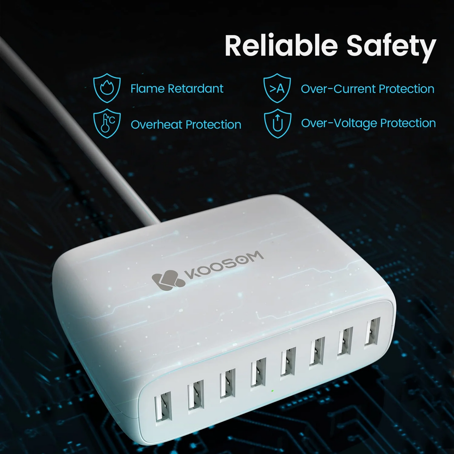 KOOSOM USB Charger Station,8-Port Desktop Charging Station for Multiple Devices,White