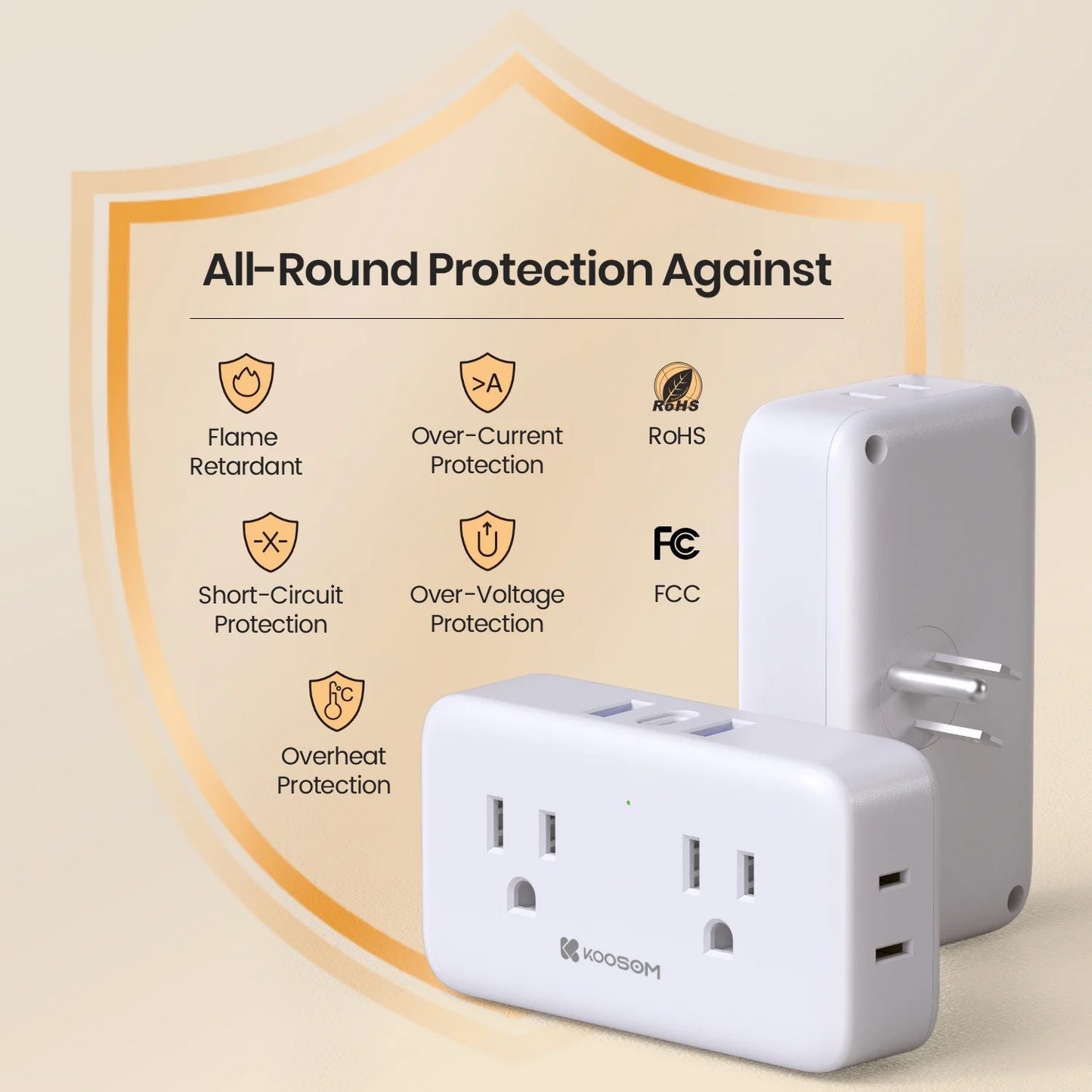 Koosom Multi Plug Outlet Extender with USB - Outlet Splitter, 4 AC 3 USB Ports (1 Type-C) Wall Charger with Rotating Plug