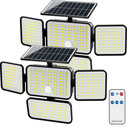 Koosom Solar Outdoor Lights, 2500LM Solar Motion Sensor Lights Outdoor, 304LED 4 Heads Solar Lights for Outside with Remote Security Lights Waterproof for Wall Yard (2 Pack)