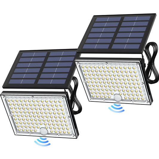 Koosom Motion Solar Lights Outdoor, 113 LED Cool White Bright Solar Flood Lights Waterproof, Dusk to Dawn Outdoor Solar Powered Security Lights for Fence Porch Patio Yard Garage, 2 Pack