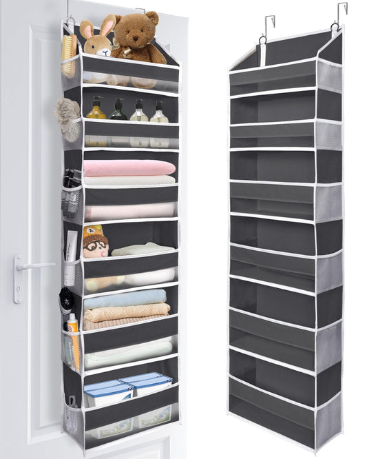 Koosom Over The Door Organizer with 6 Large Pockets 12 Side Pockets, 50lbs Weight Capacity Door Hanging Organizer for Bedroom, Bathroom, Pantry, Nursery Storage, Dark Gray