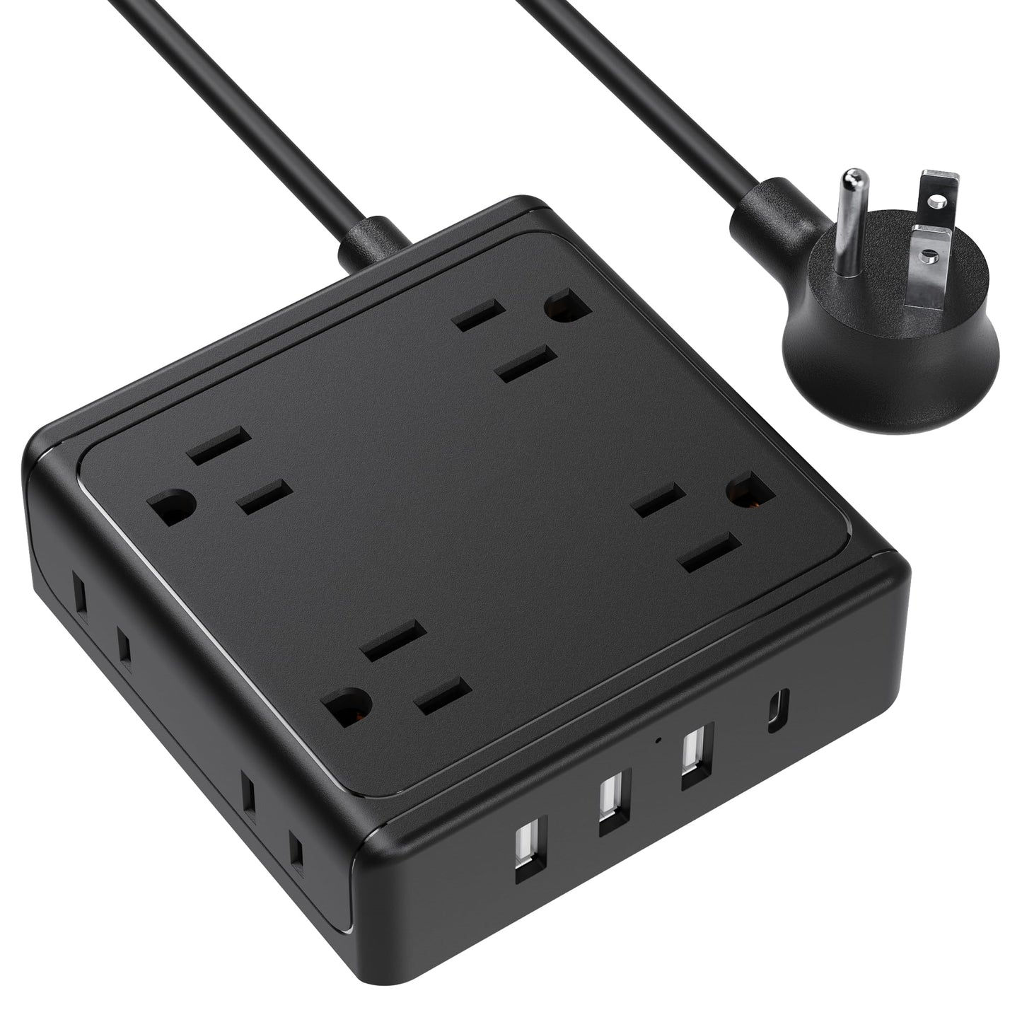 Koosom Power Strip with USB Ports, 8 Widely Spaced AC Outlets & 3 USB-A & 1 USB-C, Mountable, Charging Station, Flat Plug, 5 ft Extension Cord, for Home Office Dorm Hotel Travel Cruise Ship, Black