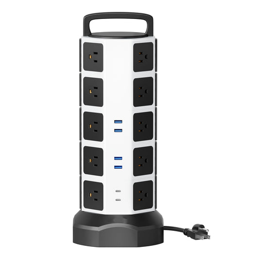 Koosom Power Strip Tower Surge Protector, 20 Outlets 6 USB (2 USB C) Charging Station, Extension Cord with Multiple Outlets, 1050J 1625W/13A Outlet Extender 6.5ft Extension Cord for Home Office