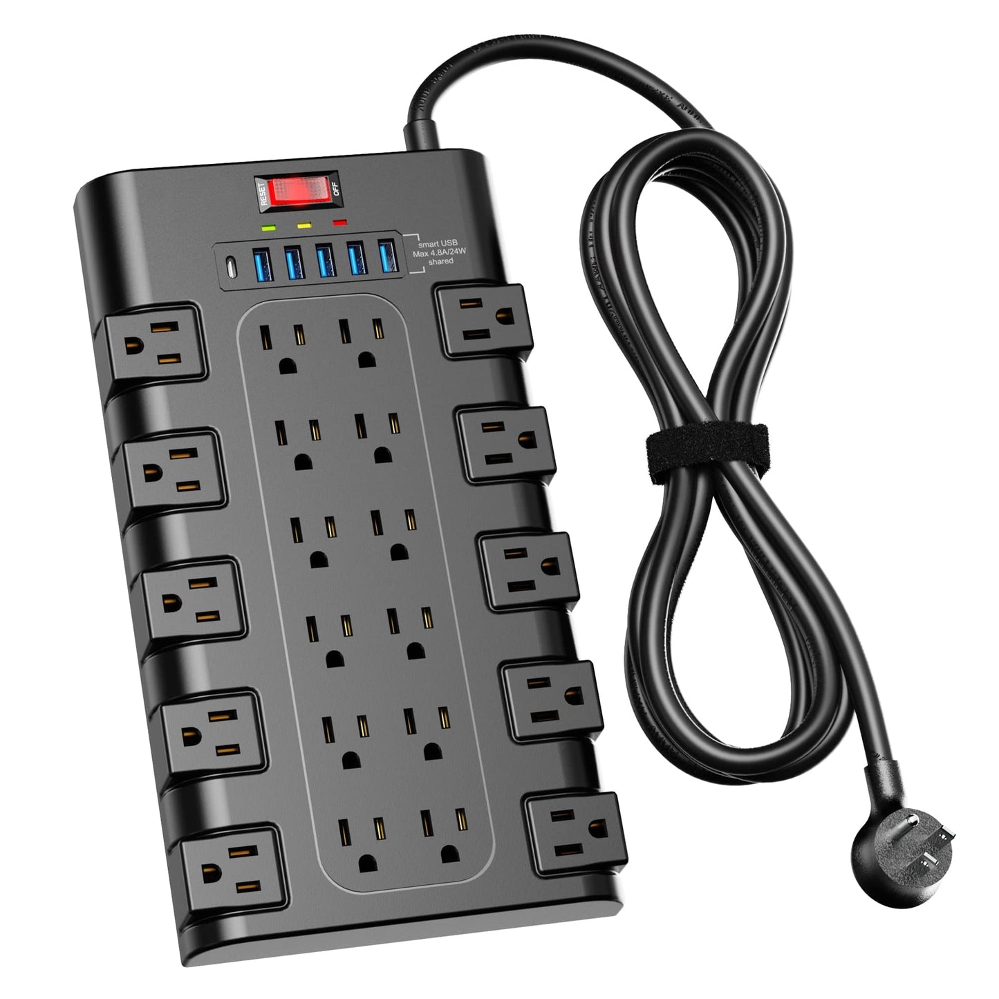 Power Strip, Koosom Surge Protector with 22 AC Outlets and 6 USB Charging Ports, 1875W/15A, 2100 Joules, 6.5Ft Flat Plug Heavy Duty Extension Cord