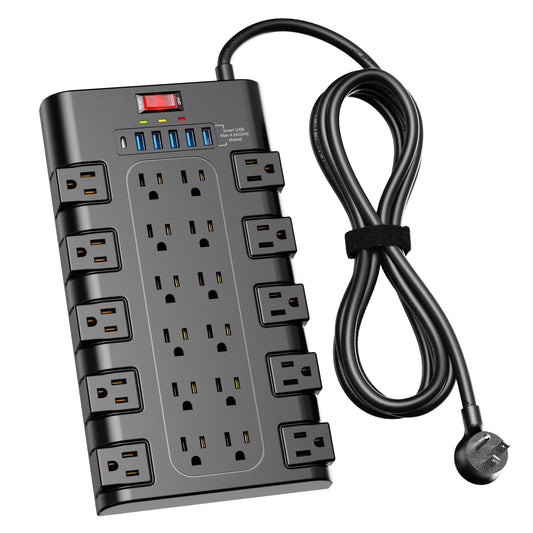 Power Strip, Koosom Surge Protector with 22 AC Outlets and 6 USB Charging Ports, 1875W/15A, 2100 Joules, 6.5Ft Flat Plug Heavy Duty Extension Cord