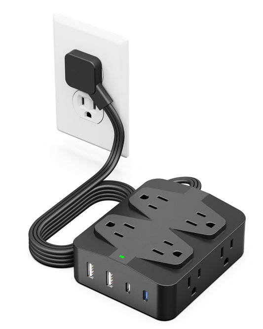Koosom 35W Fast Charging Power Strip, 6ft Flat Plug Extension Cord (13A/1625W) with 8 Wide Outlets & 4 USB Ports, Wall Mountable, 1050J Surge Protector Charging Station for Home Office Dorm