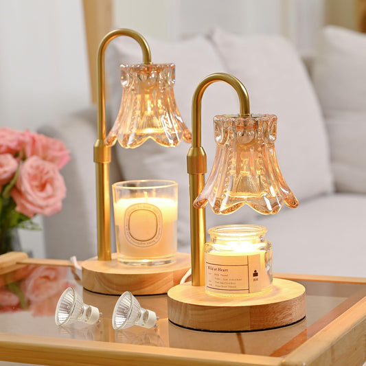 Koosom Candle Warmer Lamps 2-Pack, Height Adjustable Fragrance Candle Warming Lamps with 4 Bulbs 35W, 2H/4H/8H Timer and 4-Level Dimmer, Wax Warmer Heater Lamp for Home Decor, Housewarming Gift