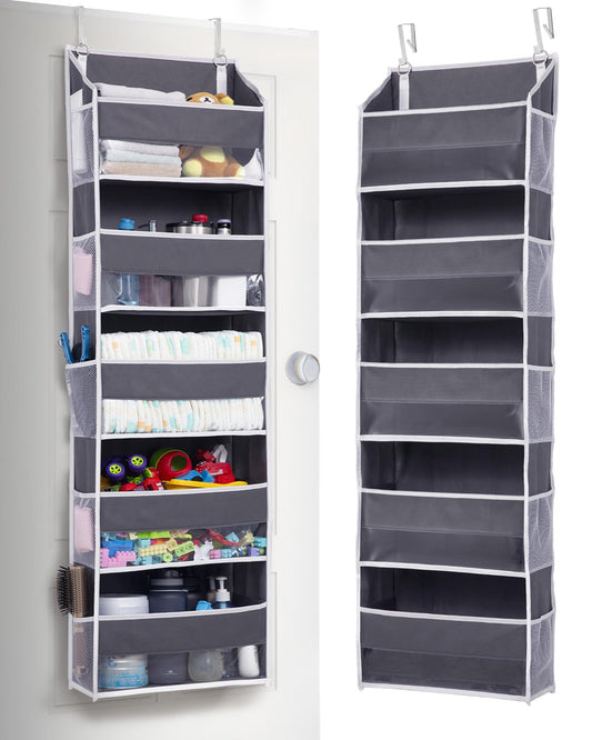 Koosom 1 Pack Over Door Organizer with 5 Large Pockets 10 Mesh Side Pockets, 44 lbs Weight Capacity Hanging Storage Organizer with Clear Window Kids Toys, Shoes, Diapers, Dark Grey, 5 Layers