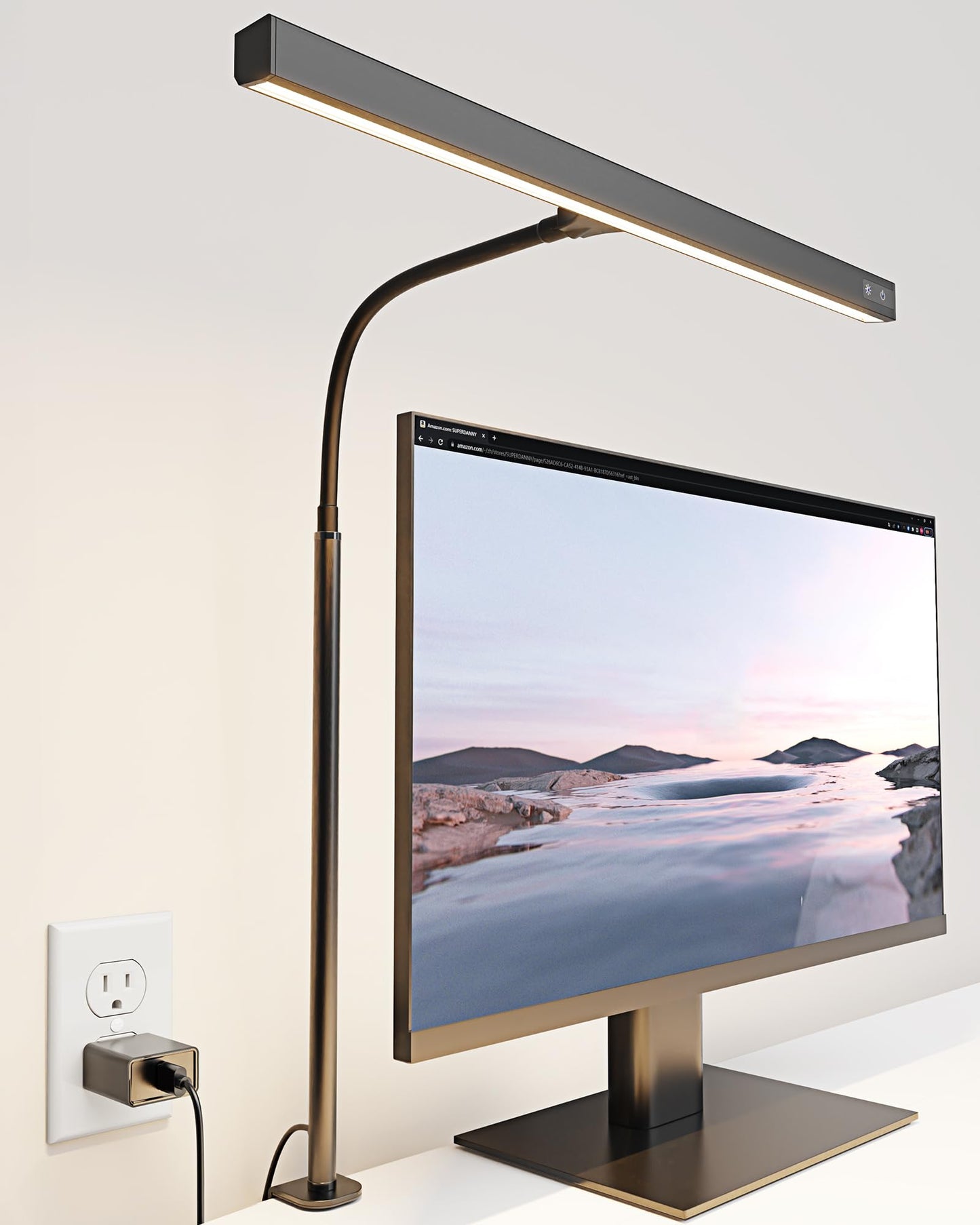 Koosom LED Desk Lamp for Office Home, Eye-Caring Desk Light with Adjustable Gooseneck, 12W Touch Control Dimmable Brightness, Architect Clamp Lamp with USB Adapter for Reading Study Workbench