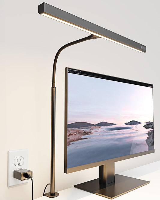 Koosom LED Desk Lamp for Office Home, Eye-Caring Desk Light with Adjustable Gooseneck, 12W Touch Control Dimmable Brightness, Architect Clamp Lamp with USB Adapter for Reading Study Workbench