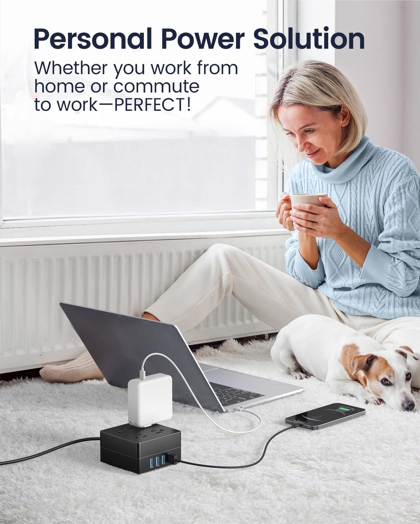 Koosom 5ft Power Strip, Surge Protector 900 Joules, 4-Outlet 4-USB Extension Cord, Overload Switch, Grounded, Mountable, Desktop Charging Station for Home, Office, School, Dorm, Computer, Black