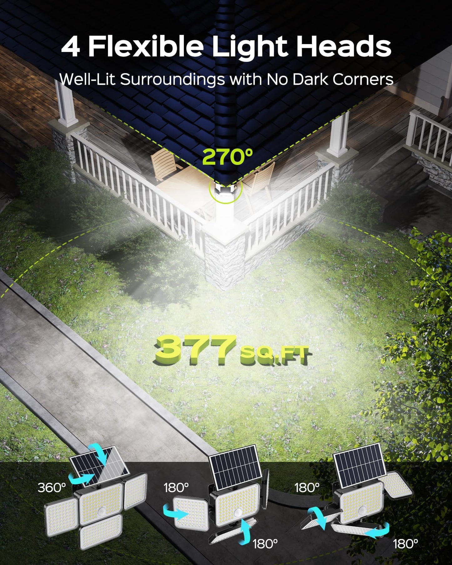 Koosom Solar Outdoor Lights, 2500LM Solar Motion Sensor Lights Outdoor, 304LED 4 Heads Solar Lights for Outside with Remote Security Lights Waterproof for Wall Yard (2 Pack)