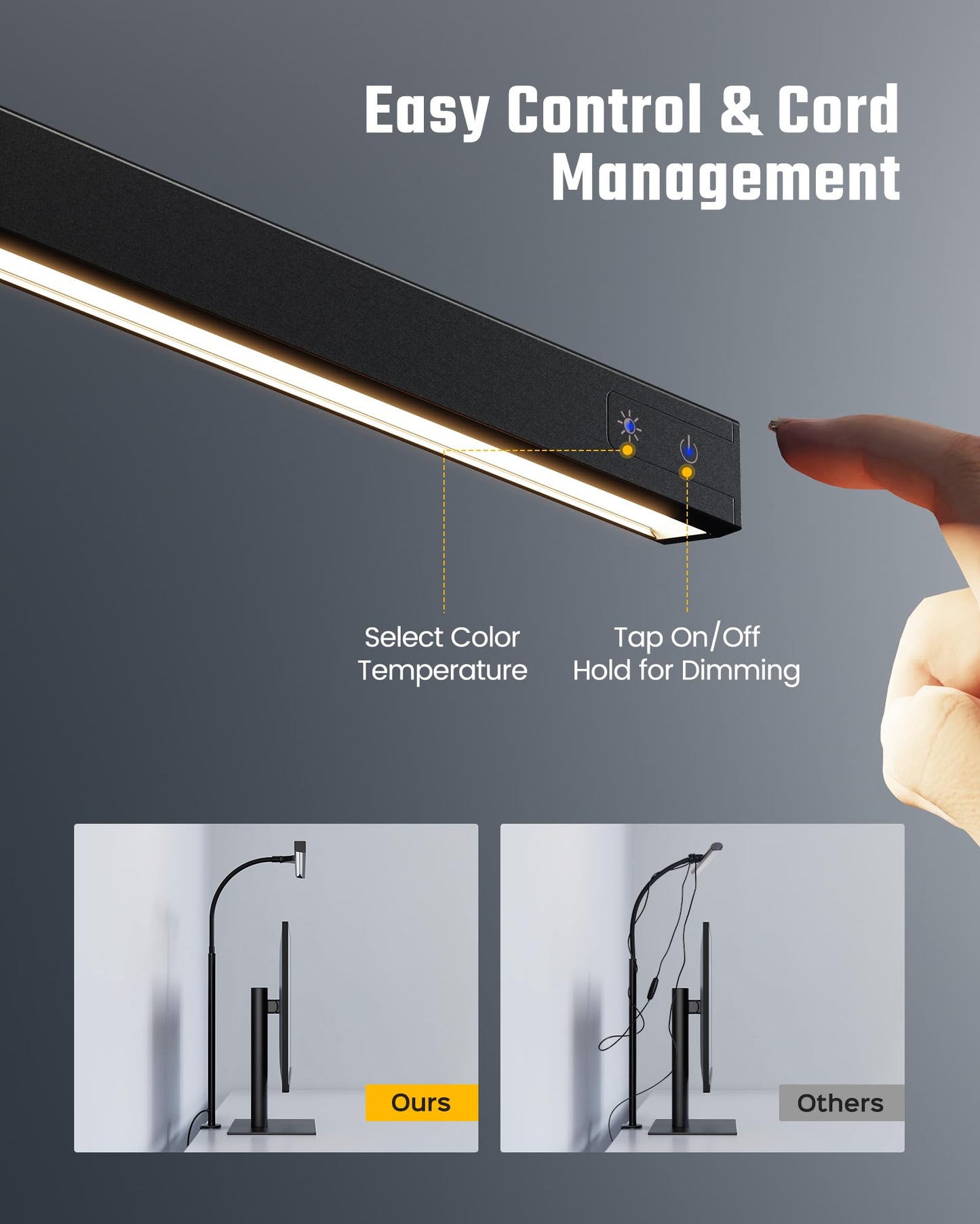 Koosom LED Desk Lamp for Office Home, Eye-Caring Desk Light with Adjustable Gooseneck, 12W Touch Control Dimmable Brightness, Architect Clamp Lamp with USB Adapter for Reading Study Workbench