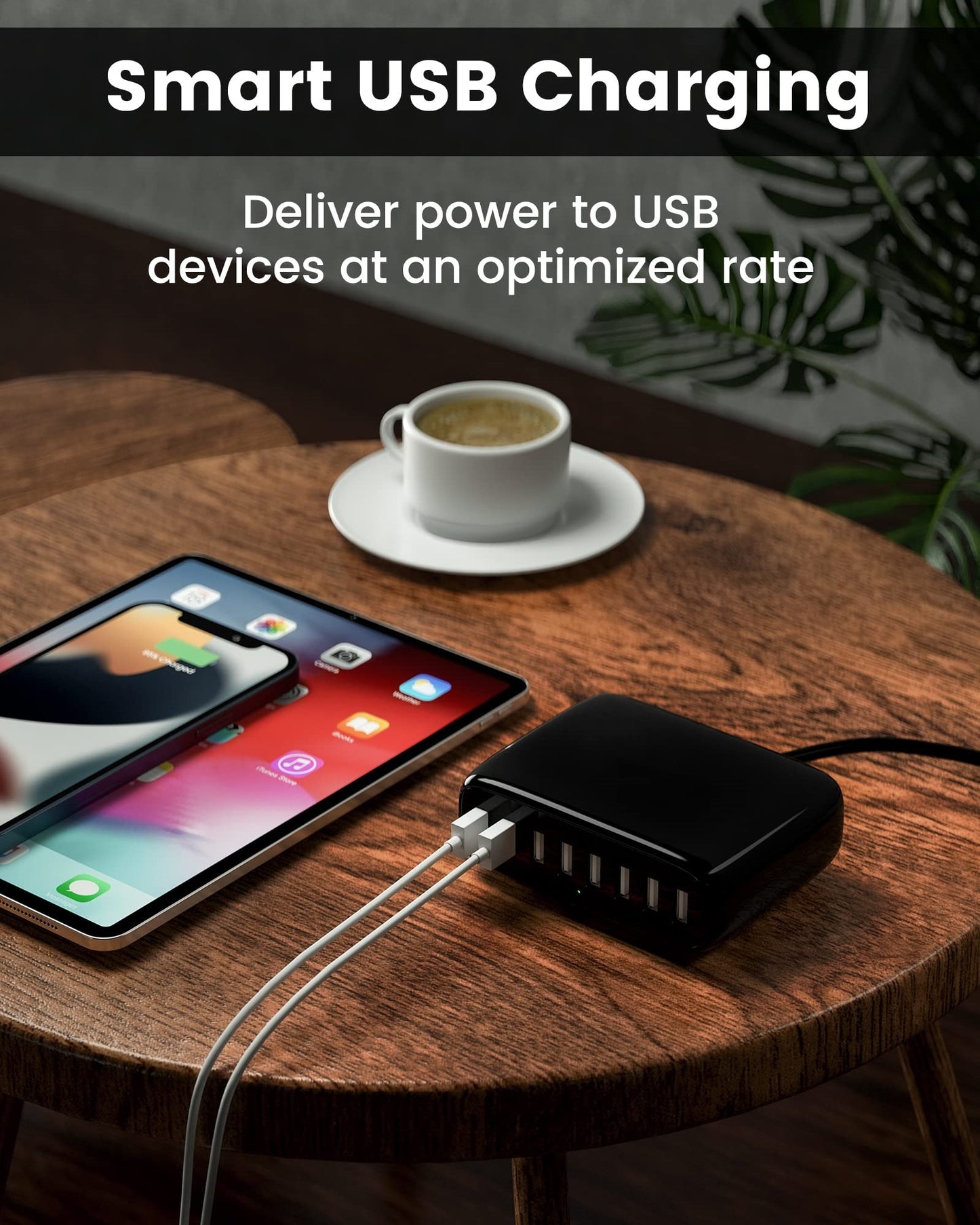 Koosom USB Charger Station, 8-Port Desktop Charging Station for Multiple Devices, Compatible with iPhone 11/X/Xs/Max/XR/SE/8/Plus, iPad Pro/Air/Mini, AirPods, Galaxy S10 Note, LG, and More, Black