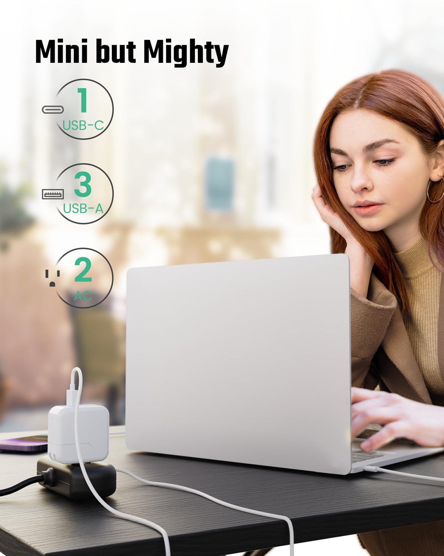 Koosom Power Strip with USB, Mini Surge Protector with 2 Wide-Spaced Outlets, 3 USB-A 1 USB-C, 5.05Ft Extension Cord, Flat Plug, Compact Size Desktop Charging Station Travel, Home, Office, Black