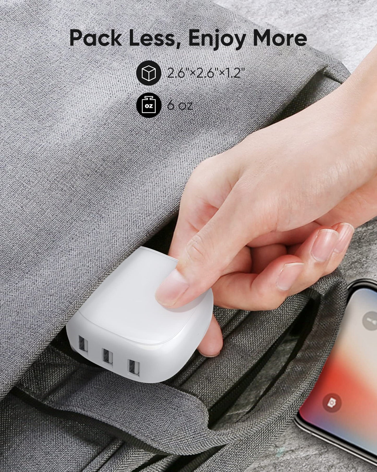 Koosom 6-Port USB Charger, 40W 8A Mini USB Charging Station, Charging Station for Multiple Devices, 4ft Cable, Compatible with iPhone, iPad, Galaxy, Pixel, for Travel, Cruise, White