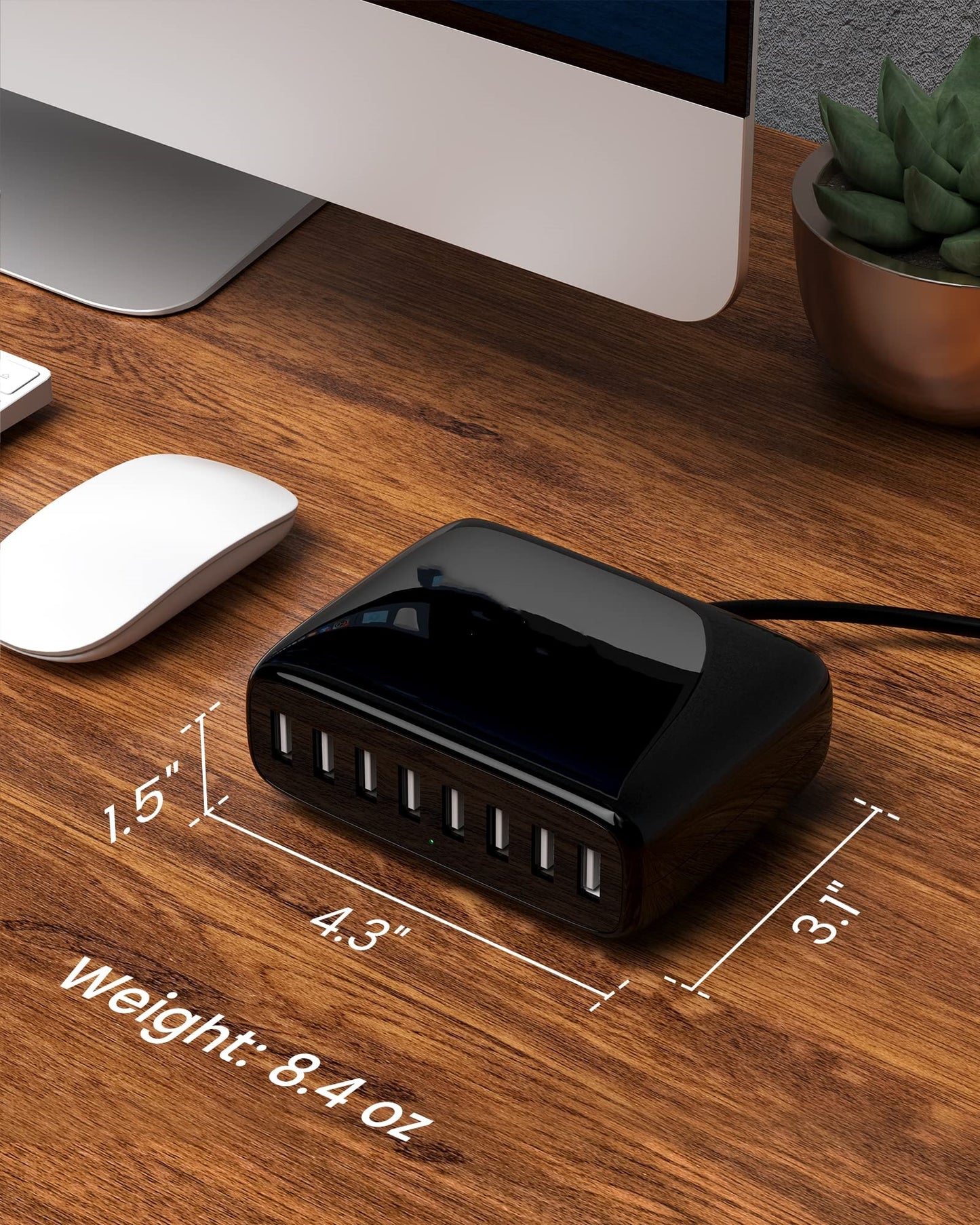 Koosom USB Charger Station, 8-Port Desktop Charging Station for Multiple Devices, Compatible with iPhone 11/X/Xs/Max/XR/SE/8/Plus, iPad Pro/Air/Mini, AirPods, Galaxy S10 Note, LG, and More, Black