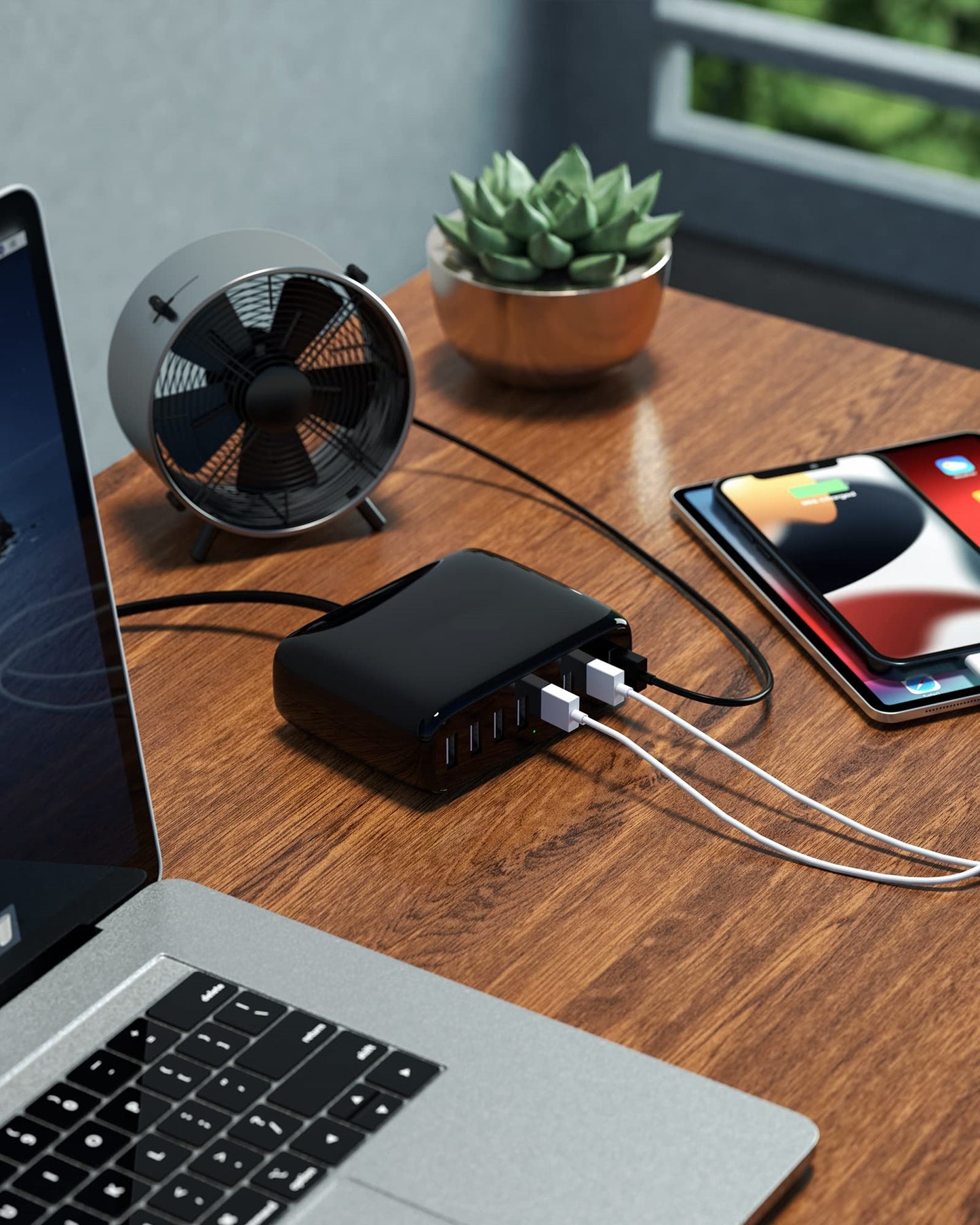 Koosom USB Charger Station, 8-Port Desktop Charging Station for Multiple Devices, Compatible with iPhone 11/X/Xs/Max/XR/SE/8/Plus, iPad Pro/Air/Mini, AirPods, Galaxy S10 Note, LG, and More, Black